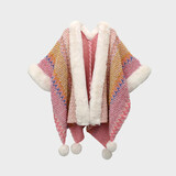 婕菲图大毛领民族风针织披肩女秋冬围巾云南西藏旅游外搭保暖披风斗蓬d1 吊球款-浅粉