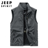 JEEP SPIRIT吉普马甲男秋冬男透气多口袋工装马夹户外休闲坎肩背心可定制LOGO 深灰色春秋款7003 XL/140-155斤