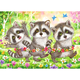 【带大图纸】木质拼图1000片多规格成人儿童拼板智力玩具圣诞礼物卡通动物恐龙猫咪狗狗 三只小浣熊（配大图纸） 1000片木质分区