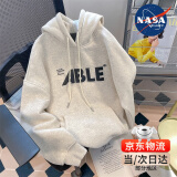 NASA WASSUP美式复古休闲连帽卫衣男女秋冬季加绒oversize情侣百搭外套 浅灰色 6197【纯棉】 常规 M 【建议95-110斤】