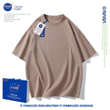 NASA GISS重磅260g纯棉短袖t恤男纯色圆领厚实不透纯白打底衫男女体恤上衣 浅咖色 S体重85-110斤