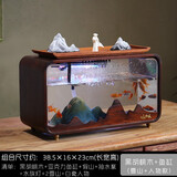 朴记  创意桌面鱼缸流水摆件客厅玄关循环水养鱼办公室喷泉开业礼品 黑桃木鱼缸流水摆件-雪山款