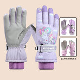 好乐宝（haolebao）儿童滑雪手套 5-12岁保暖冬季骑行加厚防寒紫粉2件装图案随机发