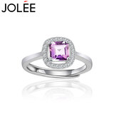JOLEE紫水晶戒指女S925银均码彩色宝石指环首饰品送女生礼物一物一证