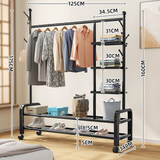 杰妃 简易衣帽架落地室内挂衣架卧室衣服收纳架子家用晒衣架宿舍凉衣杆 ?荣耀多层置物款-125cm-黑?带轮子