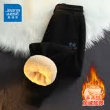 真维斯（Jeanswest）裤子男加绒加厚春秋款宽松羊羔绒长裤束脚运动冬季针织男士休闲裤 黑（ZS蓝中国） 5XL 【适合220-240斤左右】