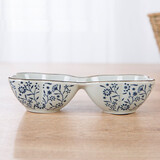 LICHEN日式陶瓷异形料碟酱醋碟调味碗和风系列餐具釉下彩手绘 吉祥花双格味碟