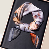 达芬奇密码真丝丝巾女春夏100%桑蚕丝丝巾中式国风小方巾生日礼物 粉黛素荷 70cm*70cm