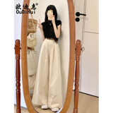 欧迪惠（Oudihui）休闲裤女装夏季新款2025年茶系穿搭小个子衣服运动阔腿裤子女套装 上衣+裤子【配腰带】 S 【建议80-95斤】