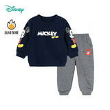 迪士尼童装儿童卫衣套装卡通休闲套装 加绒男童米奇藏青213T1276 90