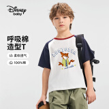 迪士尼（DISNEY）童装儿童男童短袖T恤棉质透气中大童上衣服24夏DB511AA23白130