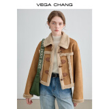 VEGA CHANG皮毛一体短外套女2024年秋冬宽松显瘦旷野美拉德毛绒保暖夹克外套 布朗棕（短款） M