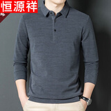 恒源祥春秋男士德羊毛绒长袖T恤翻领厚款Polo衣衫休闲外搭内穿中年纯色 POLO衫-【灰色】 2XL 180【 150-165斤】