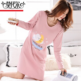 莫代尔长袖睡裙女士春秋款中长裙纯棉全棉睡衣裙子新款家居服大码连衣裙 C5314云和月亮裙 L (95-115斤)