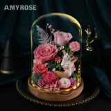 AMYROSE永生花一鹿有你玫瑰花礼盒情人节教师节礼物生日送女友爱人闺蜜 一鹿繁花-粉色（大号）