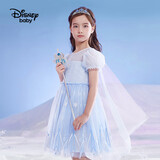 迪士尼（DISNEY）童装女童短袖连衣裙轻薄艾莎公主裙网纱裙子24夏DB221RE18蓝130
