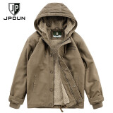 JP 冬季男装连帽棉服厚款棉衣羊羔绒棉袄保暖外套1883 卡其色 M(适合110斤-125斤)