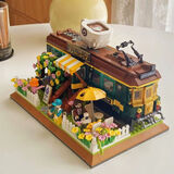 哲高打字机积木复古怀旧难度微颗粒拼装模型巨大型难度积木 复古火车咖啡屋【1081颗粒】