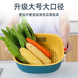 静闲居双层沥水塑料水果洗菜菜篮厨房果篮家用果蔬蔬菜水果分格菜篮 三件套双层6个-绿色