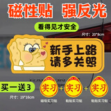 祈生花实习期车贴新手上路反光标志汽车磁贴哆啦a梦海绵宝宝磁吸女司机
