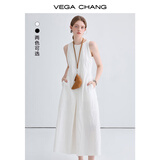 VEGA CHANG无袖连衣裙女2025年夏季新款简约时尚气质背心长裙子 陶瓷白 S