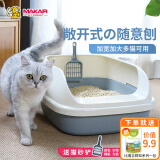 美卡猫砂盆特大号半封闭式踏板敞开防外溅猫砂盆幼猫成猫猫屎盆亚银灰