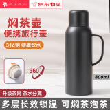 AKAW日本316不锈钢保温壶茶水分离泡茶焖茶壶便携户外车载暖壶水壶 黑色-内置茶漏 长效保温- 800ml