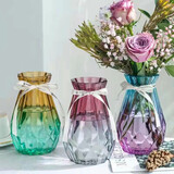 初卓简约餐桌客厅水培插花瓶  菱形玻璃花瓶3个装【(蓝紫+红灰+黄绿】