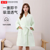 金号纯棉浴袍浴衣 情侣家居浴袍 男女汗蒸桑拿服 女款 绿色 L码