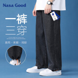 NASA GOOD牛仔裤男四季韩版宽松直筒男裤港风休闲长裤子男 黑色 3XL