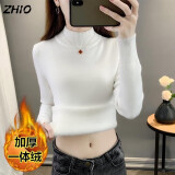 ZHIO加绒毛衣女加厚2024秋冬新款修身显瘦半高领保暖上衣打底针织衫 白色[加厚一体绒] M 建议(90-105斤)