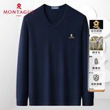 梦特娇（MONTAGUT）秋冬男士羊毛衫V领时尚打底针织毛衣保暖休闲T恤男 藏青 XL