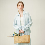 范思蓝恩夏季开衫薄款女衬衫两件遮阳衬衣半身裙套装24FS12126 冰川蓝衬衫 M