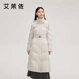 艾莱依气质收腰羽绒服女长款可脱卸连帽时尚加厚保暖大衣 香槟灰S