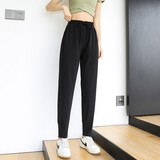 莉社休闲裤女2025夏新款学生弹力哈伦运动裤松紧腰小脚冰丝卫裤宽松 DR1661黑色冰丝（夏款） L