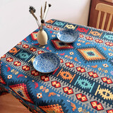 知巢复古棉麻波西米亚餐桌布摩洛哥风情台布美式高级感轻奢风茶几盖布 波斯蓝 90*150cm
