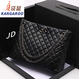 袋鼠2025斜挎大容量包包女七夕网红水桶包韩版百搭时尚菱格链条包 黑色(枪色纯链)