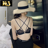 KJ品牌内衣美背文胸无钢圈小胸聚拢上托内衣女性感蕾丝中厚胸罩文胸套装 黑偏蓝套装(前扣款) 34/75AB通用杯