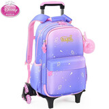 迪士尼（DISNEY）拉杆书包女小学生书包女年级儿童三轮可爬楼梯公主拖背两用带防雨罩 SA80067 蓝紫