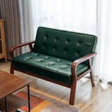 候景 皮艺沙发小户型北欧复古曲木扶手单人双人三人简易客厅租房沙发 棕色扶手-墨绿色 单人（总宽65cm)