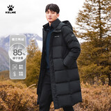 卡尔美（KELME） 长款羽绒服男冬季新款连帽厚款保暖外套运动休闲鸭绒大衣 黑色 2XL