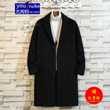 【肥仔240斤超大码5XL】 秋冬季男士中长款毛呢子大衣加肥加大码胖子港风宽松西装潮流外套 黑色 XXXXXL 200~230斤可穿