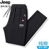 JEEPSPIRIT吉普休闲裤男装春秋季薄款棉质直筒长裤大码工装裤子男装 黑色-直筒（薄款） XL （建议115-130斤）