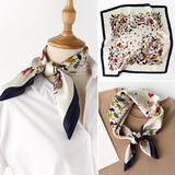 杭丝路缎面真丝小方巾丝巾女职业商务围巾围脖本命年送妈妈生日新年礼物 小雨伞 藏青色边