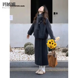 玛娇媚（Majiaomei）毛呢小香风连衣裙女装套装2025冬季新款韩系搭配一整套短外套裙子 外套+半身裙 S