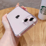 笑源 闪粉边框手机壳苹果透明套玻璃镜头圈闪粉全包边女神款iPhone 【少女粉】   透亮玻璃闪粉 iPhone 13