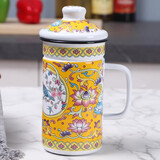 欧丽家注意容量珐琅搪瓷搪瓷杯子大茶缸家用大容量厚怀旧老式铁瓷茶缸子 7cm黄莲花-304茶漏 500ml 1只