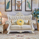 凰城盛世 欧式沙发组合客厅皮沙发轻奢实木皮艺沙发123小户型简欧法式 双人位 组合