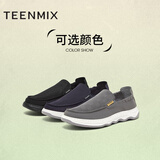 天美意男鞋舒适懒人软底帆布鞋一脚蹬男休闲布鞋 黑色 44