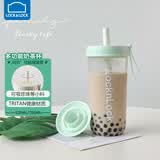 乐扣乐扣（LOCK&LOCK）奶茶杯塑料杯吸管杯便携提手水杯女果汁咖啡杯 薄荷绿-700ML